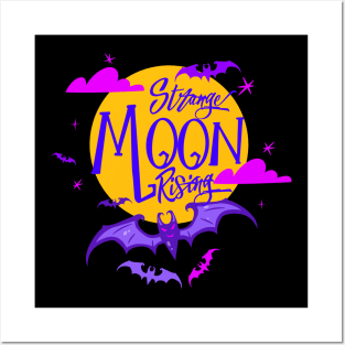 “Strange Moon Rising” Full Moon With Bats Posters and Art